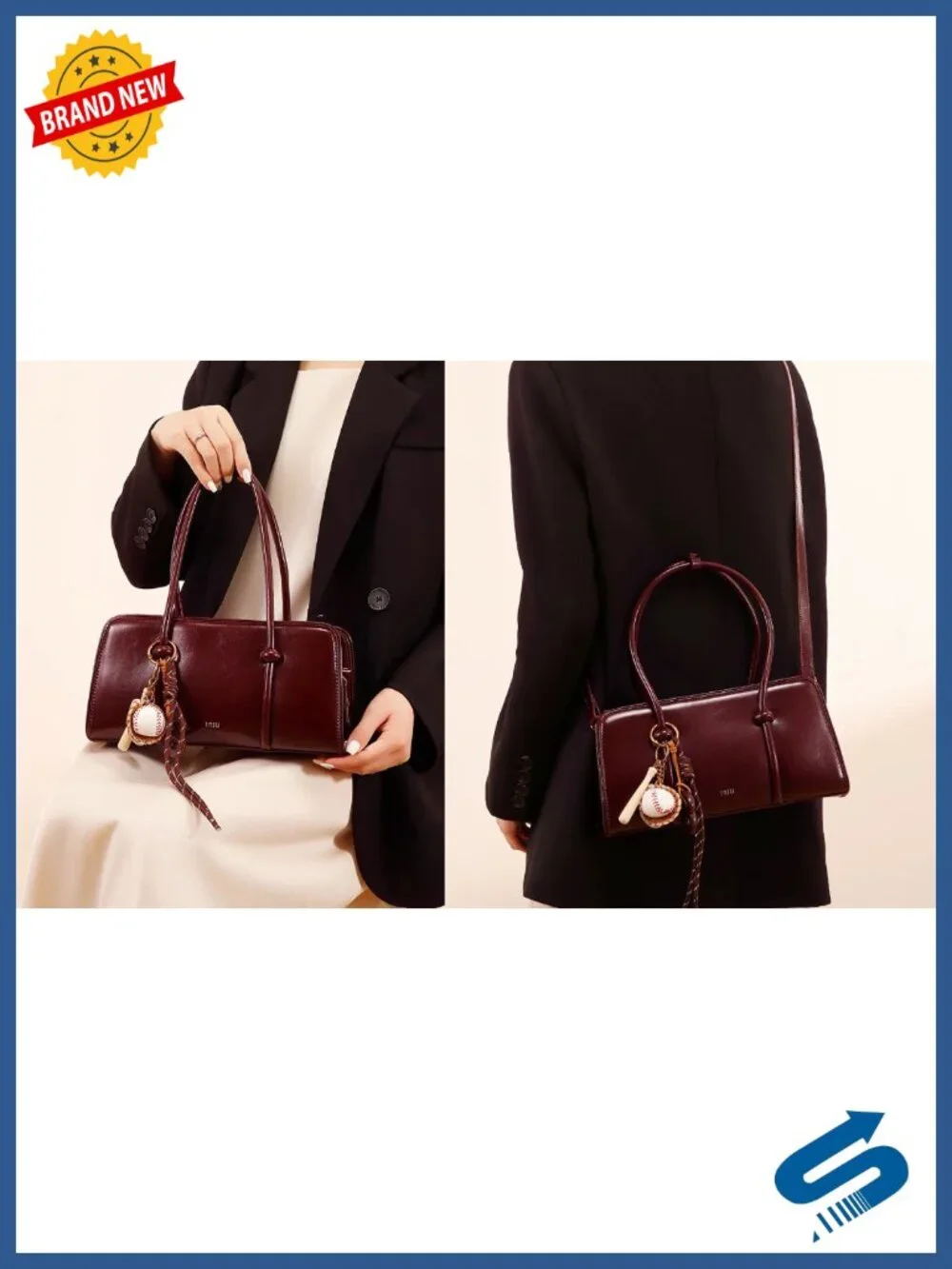 Glossy PU Leather Satchel Crossbody Bag With Detachable Straps